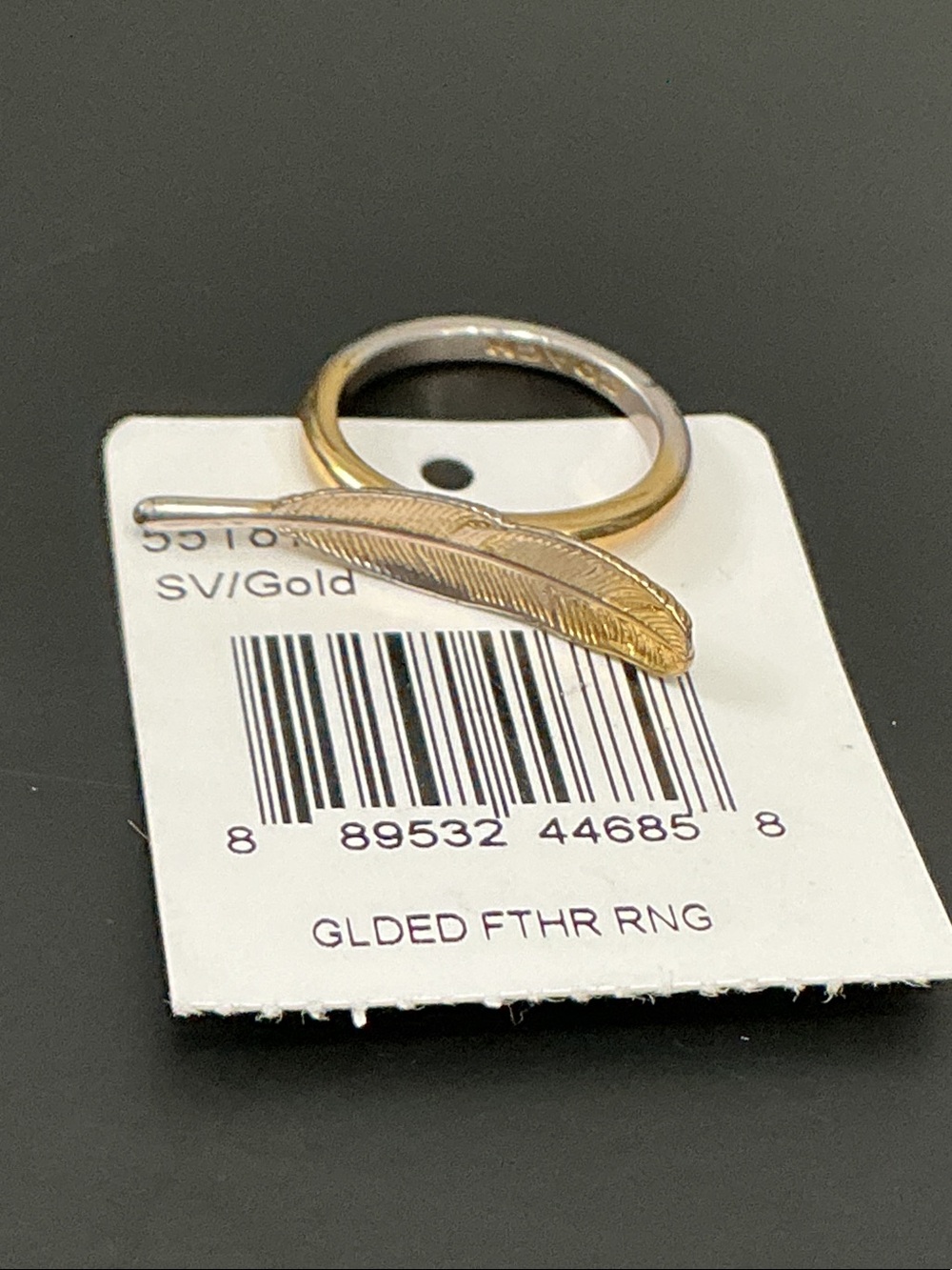 Coach Silver/Gold Tone Gilded Feather Ring NWT sz 8 ( has some tarnish )